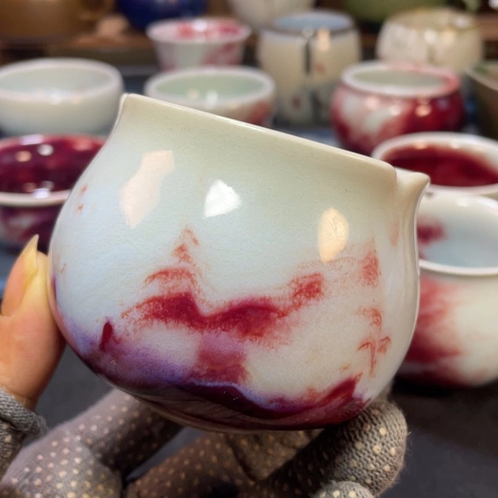 摆件手工玉石釉玉兰杯