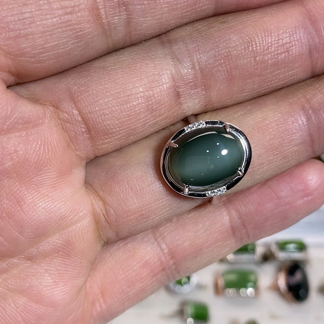 【闪购商品】银S925镶嵌戒指和田玉（碧玉）