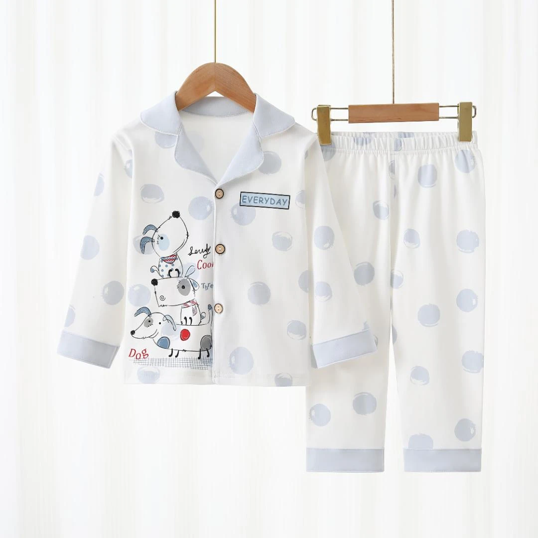 新品儿童春秋纯棉睡衣男童套a类可爱撞色全棉家居服宝宝棉毛