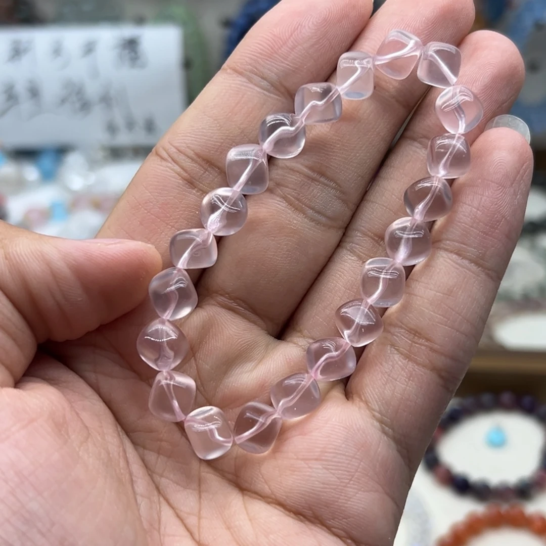 手链未镶嵌水晶净体粉水晶小糖豆