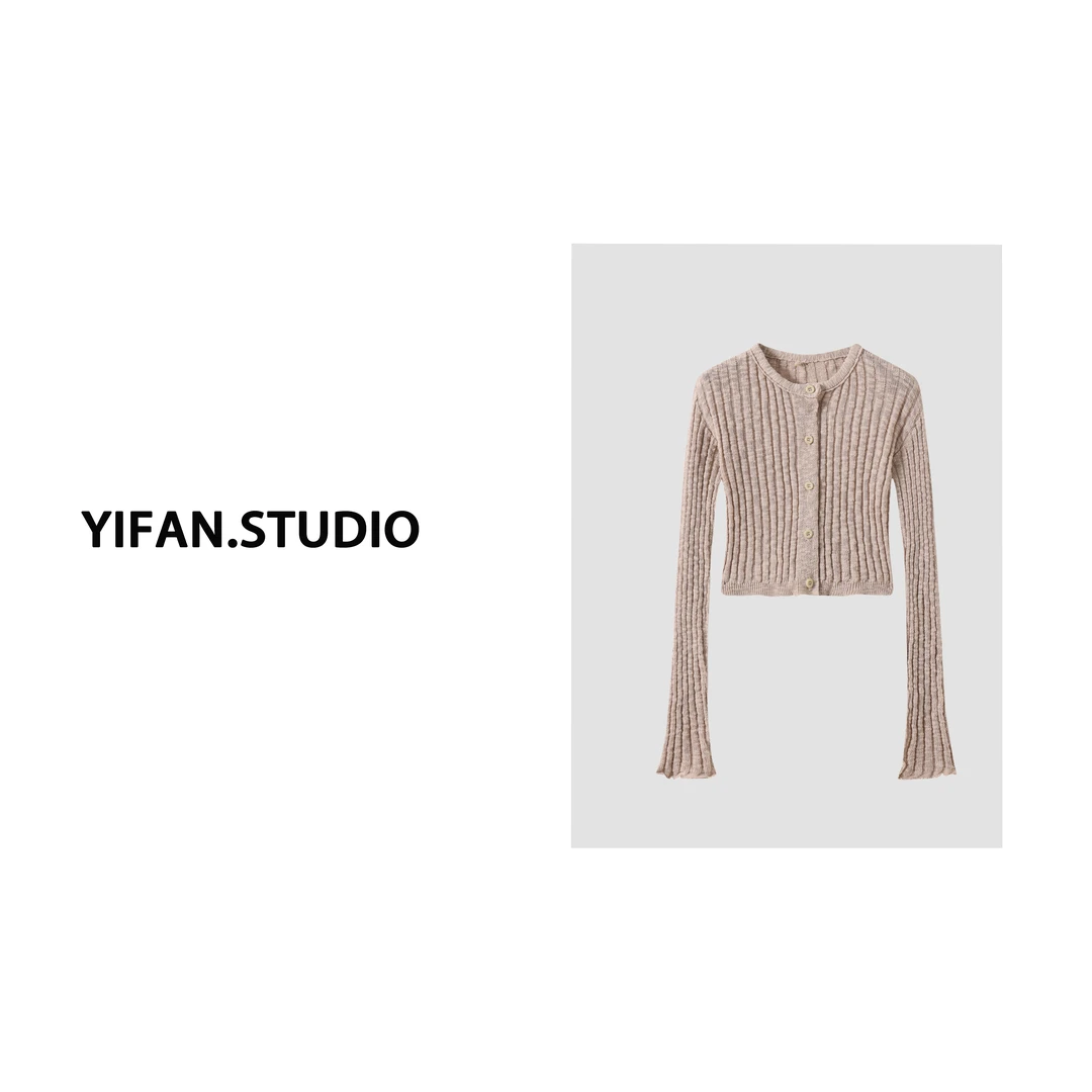 ANNA FREE 韩版氛围感圆领长袖针织毛衣开衫23079