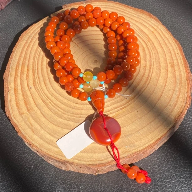 南红玛瑙平安扣佛珠6+