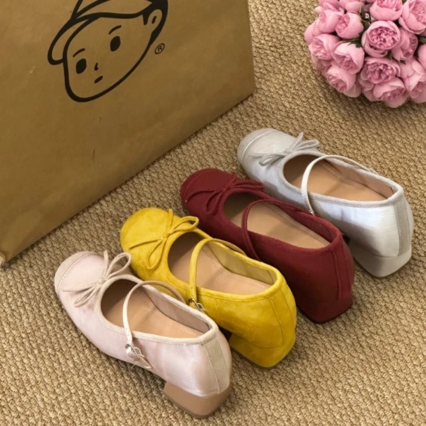 Cql·内增高7cm百搭浅口温柔单鞋2025夏新款圆头气质蝴蝶结玛丽珍