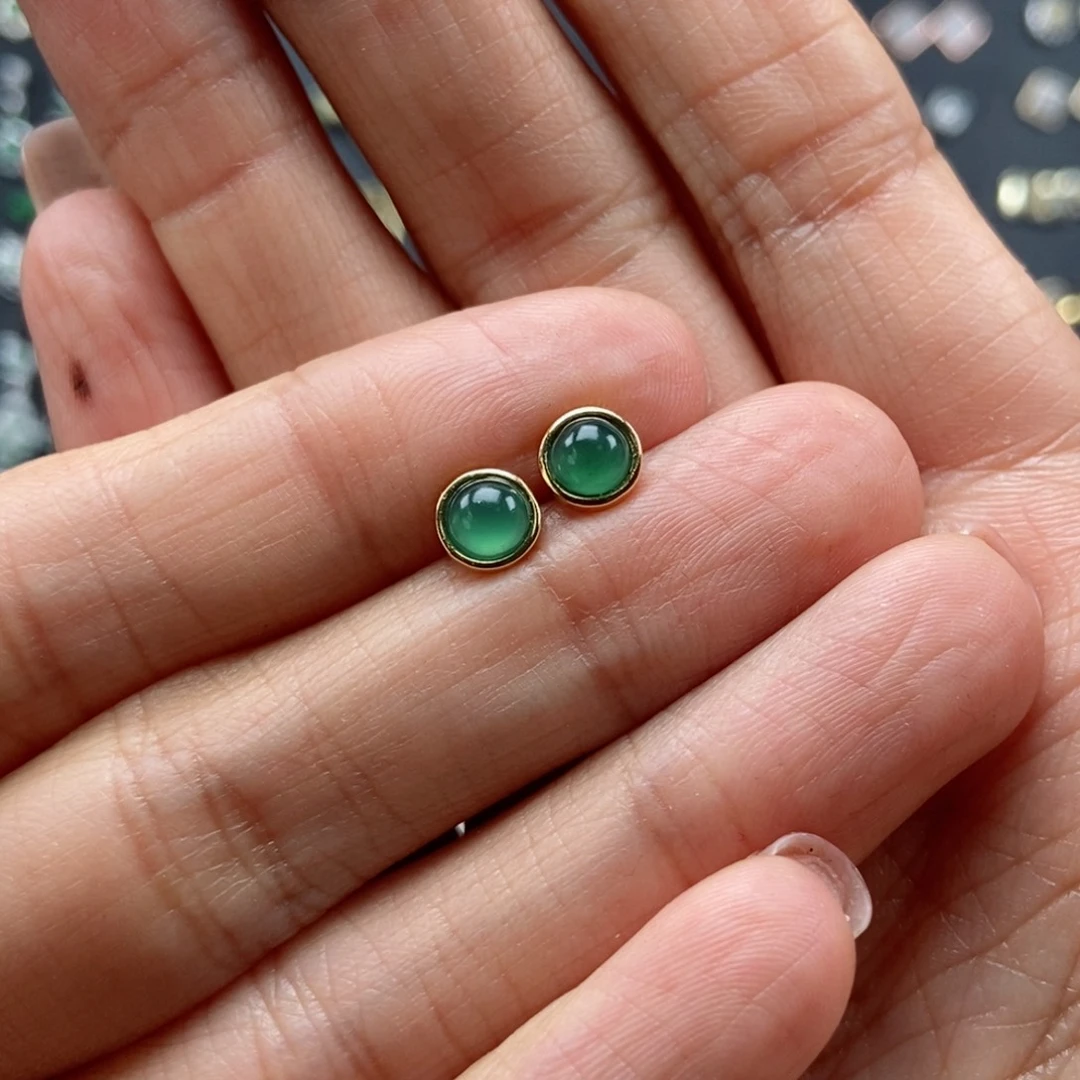 翡翠耳饰银S925镶嵌翡翠首饰