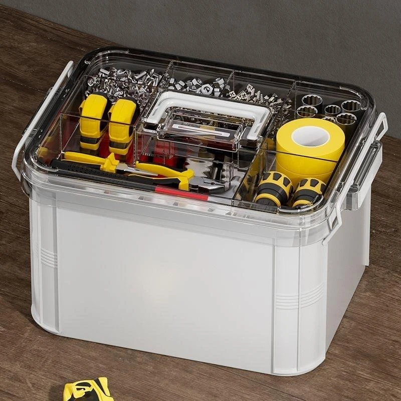 日本家用五金工具箱透明长方形手提螺丝工具钻头收纳盒