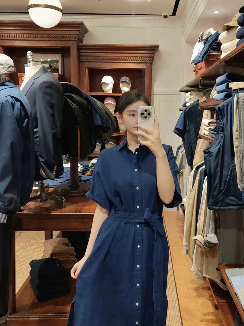亚麻高端短袖连衣裙女士2025夏季新品复古通勤立领516