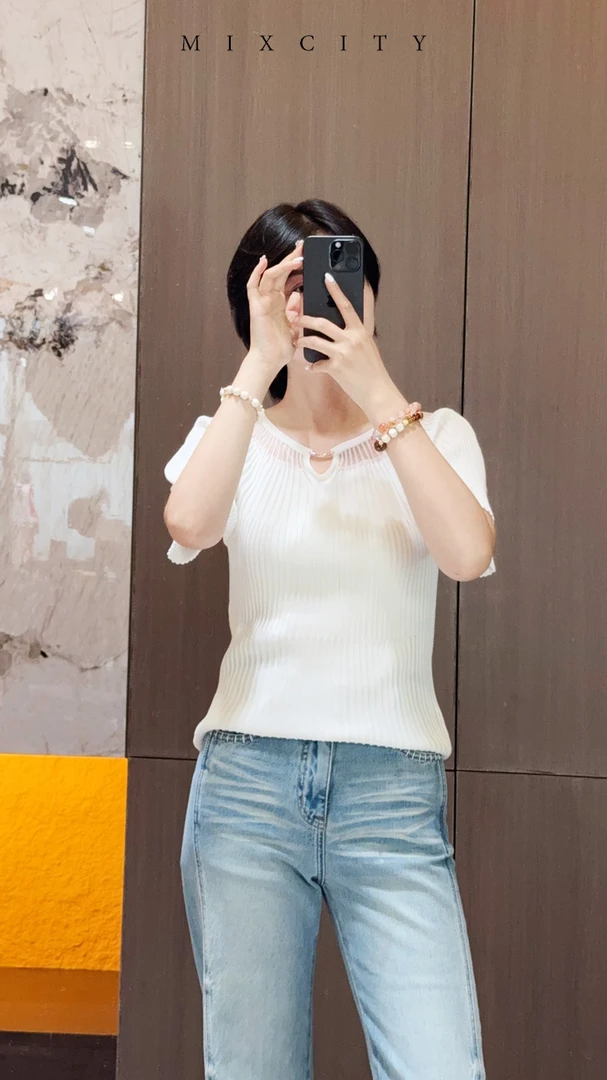 【亚楠本楠】织羽◆雅家同款纯色系精致镂空桑蚕丝针织衫7623