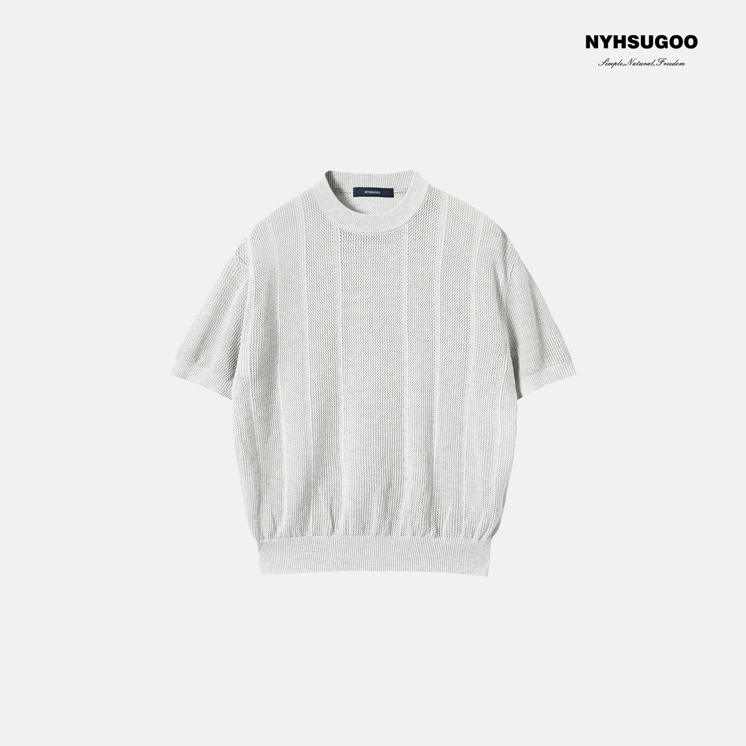 NYHSUGOO/南乙致橡树14针针织男士短袖32支全棉编织3802夏季T恤