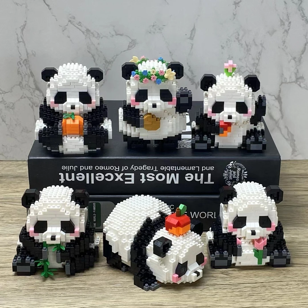 微颗粒拼装熊猫花花积木男孩女孩玩具礼品生日礼物