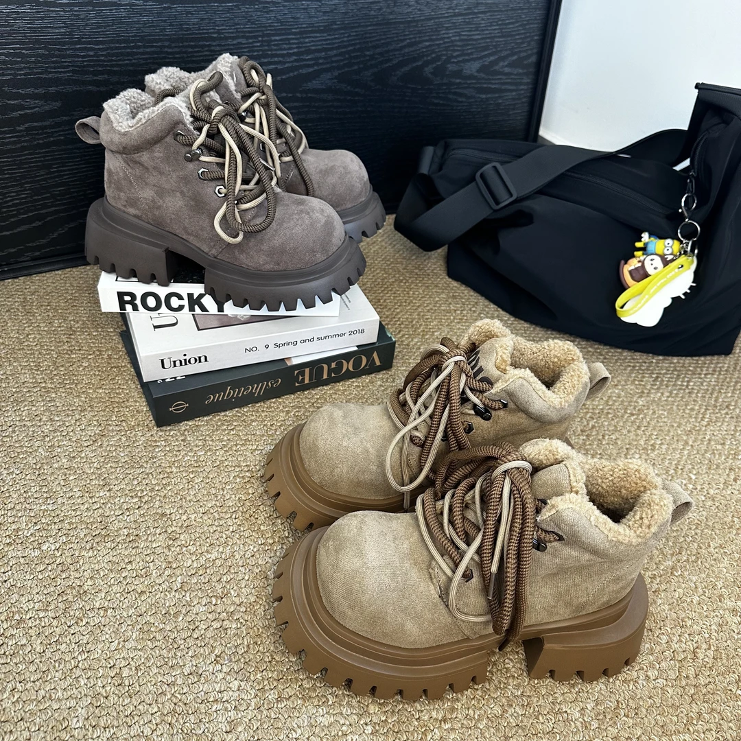 【明星同款】加绒加厚马丁靴冬季新款真皮厚底阔腿裤必备鞋保暖棉鞋