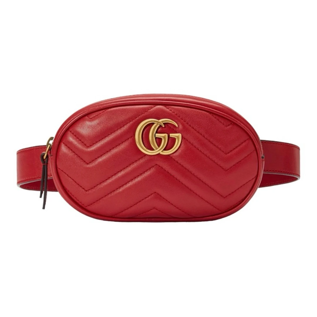 95新 GUCCI/古驰 马蒙金标腰包 红色/1342