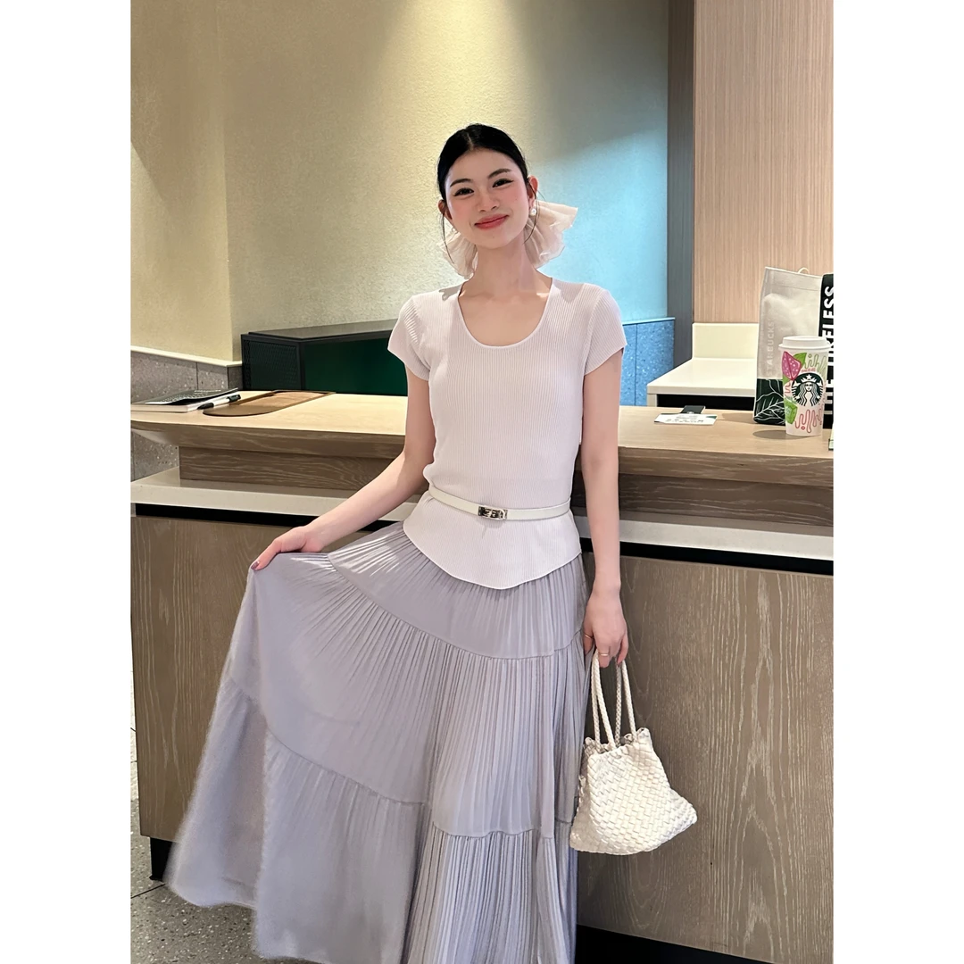 李慧一【灵柔美感】夏季轻奢冰凉显瘦气质简约温柔百搭配腰带上衣