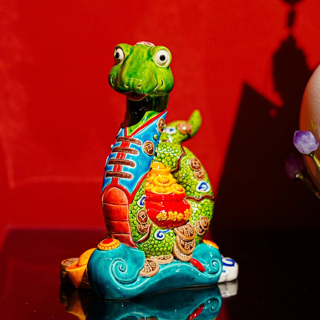 【本尼家】TT02非遗手工彩釉交趾陶蛇年大吉客厅桌面玄关装饰品摆件