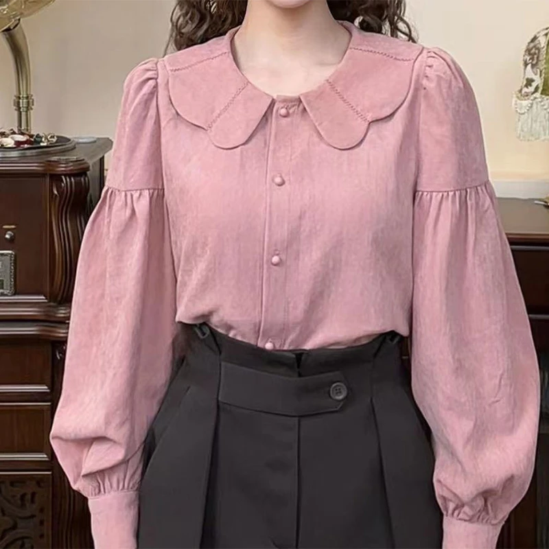 清【港万】复古减龄温柔娃娃领百搭衬衫Y4027