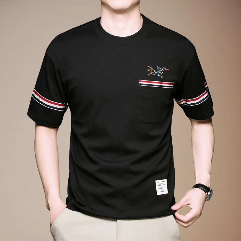 奥莱撤柜鸟印花正品短袖T恤男中青年休闲夏季新款百搭圆领上衣薄