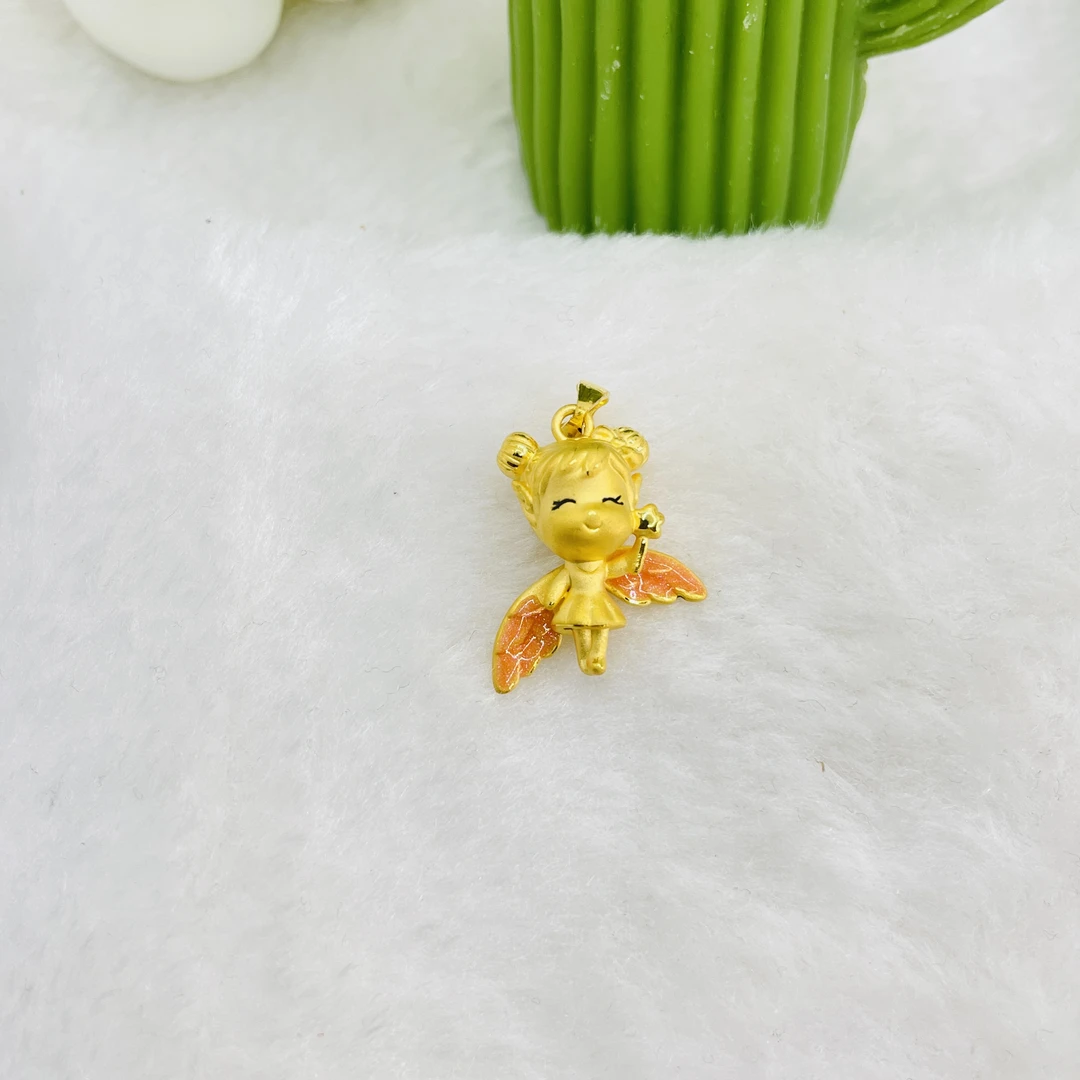 足金3D工艺 珐琅小女孩天使吊坠  附加48 T