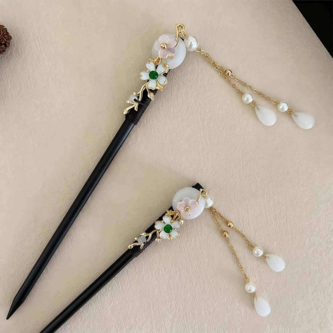 新中式平安扣花簪超仙百搭古风发簪爆款洋气高级感国风流苏簪子