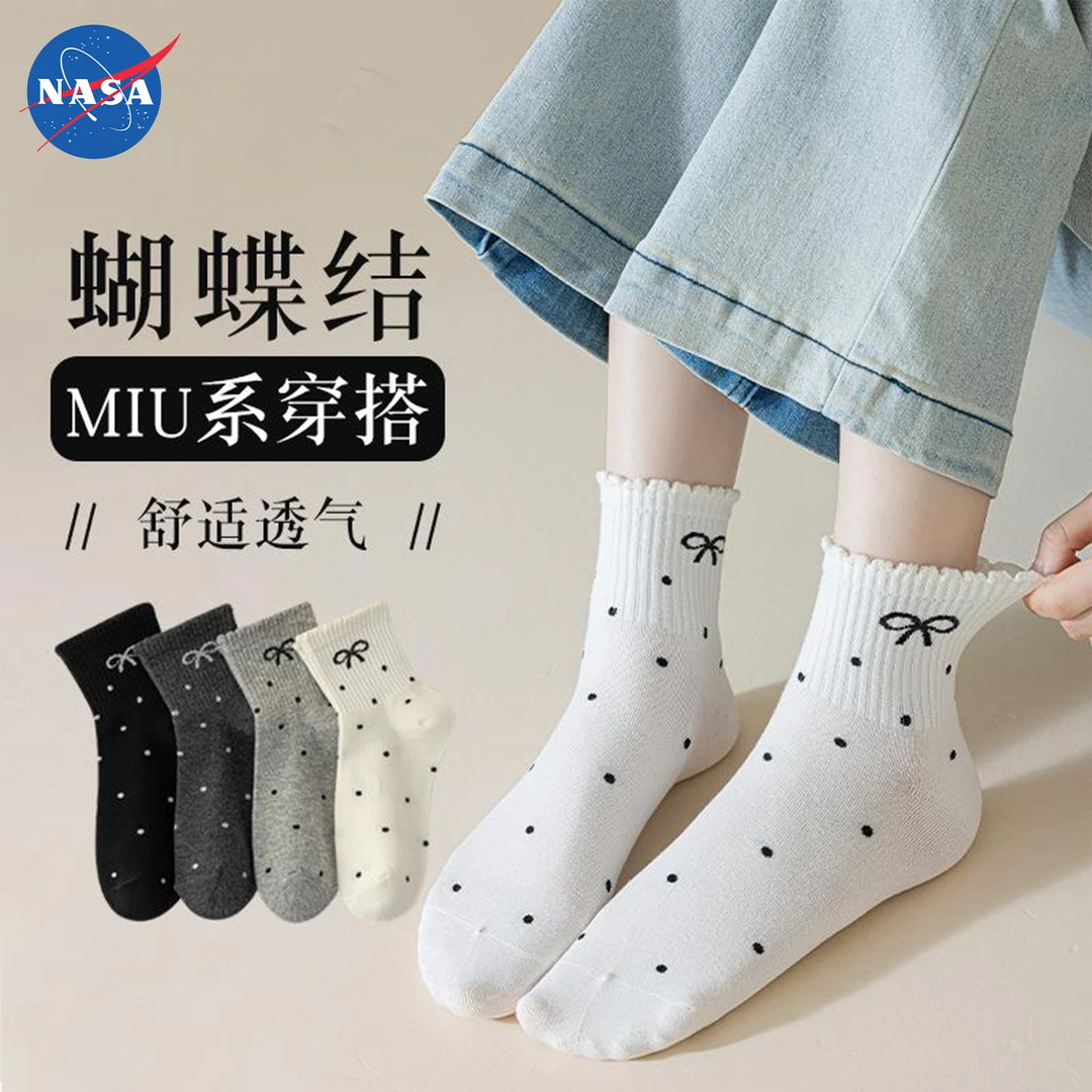 秋冬必备单品花边波点蝴蝶结搭配小皮鞋中筒袜ins潮日韩学生女袜