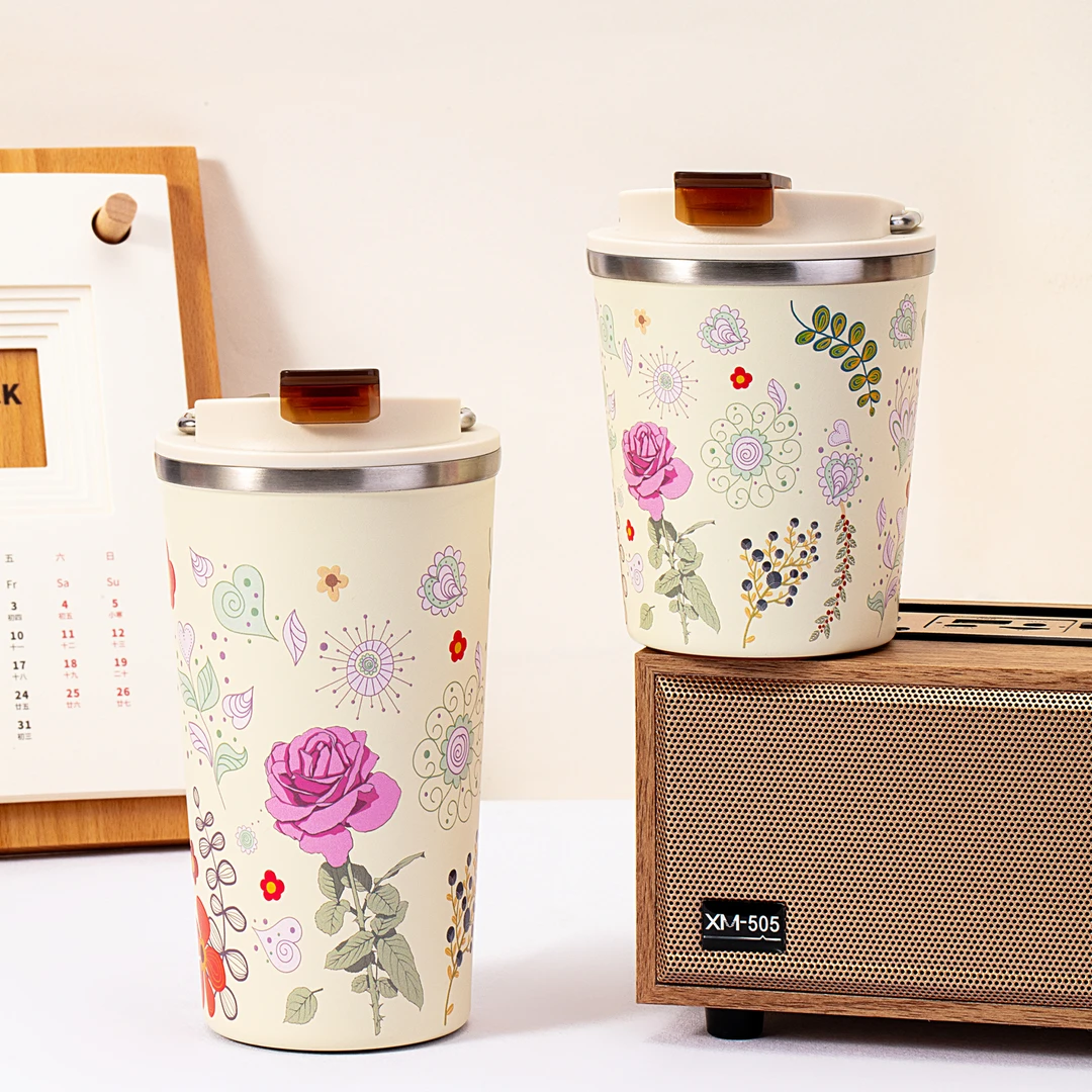 喜式咖啡杯陶瓷涂层内胆带提手便携保温水杯易清洗男女送礼水杯子