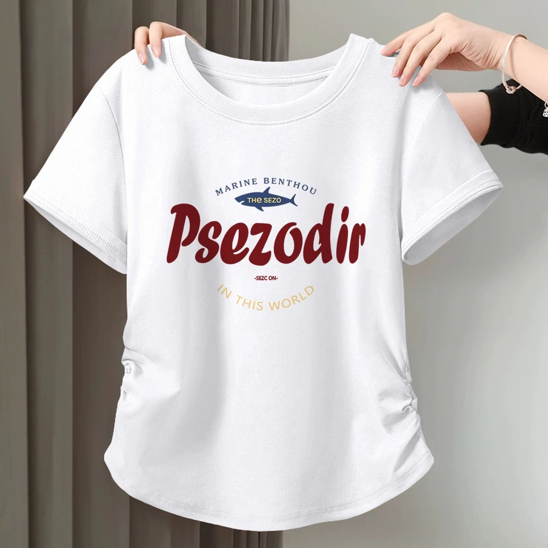 2025新款修身正肩短袖t恤女夏季螺纹冰丝凉感白色褶皱收腰上衣