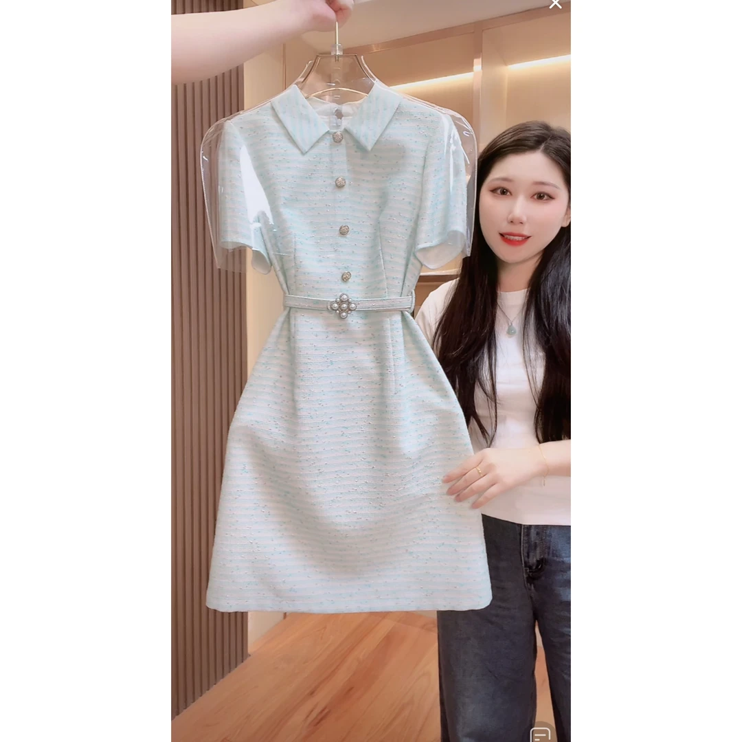 【现货 下午发】6624气质收腰短袖显瘦连衣裙