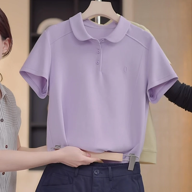 2025夏季新款女士紫色短袖T恤时尚显瘦减龄洋气高级感休闲上衣
