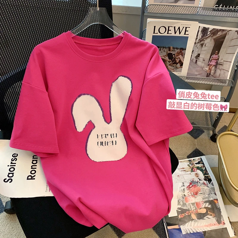 夏季短袖T恤女中长款宽松休闲女装韩版新款2024潮牌圆领上衣ins潮