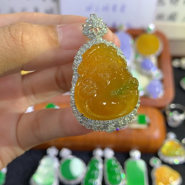 翡翠18K金镶嵌吊坠(不含链)财神