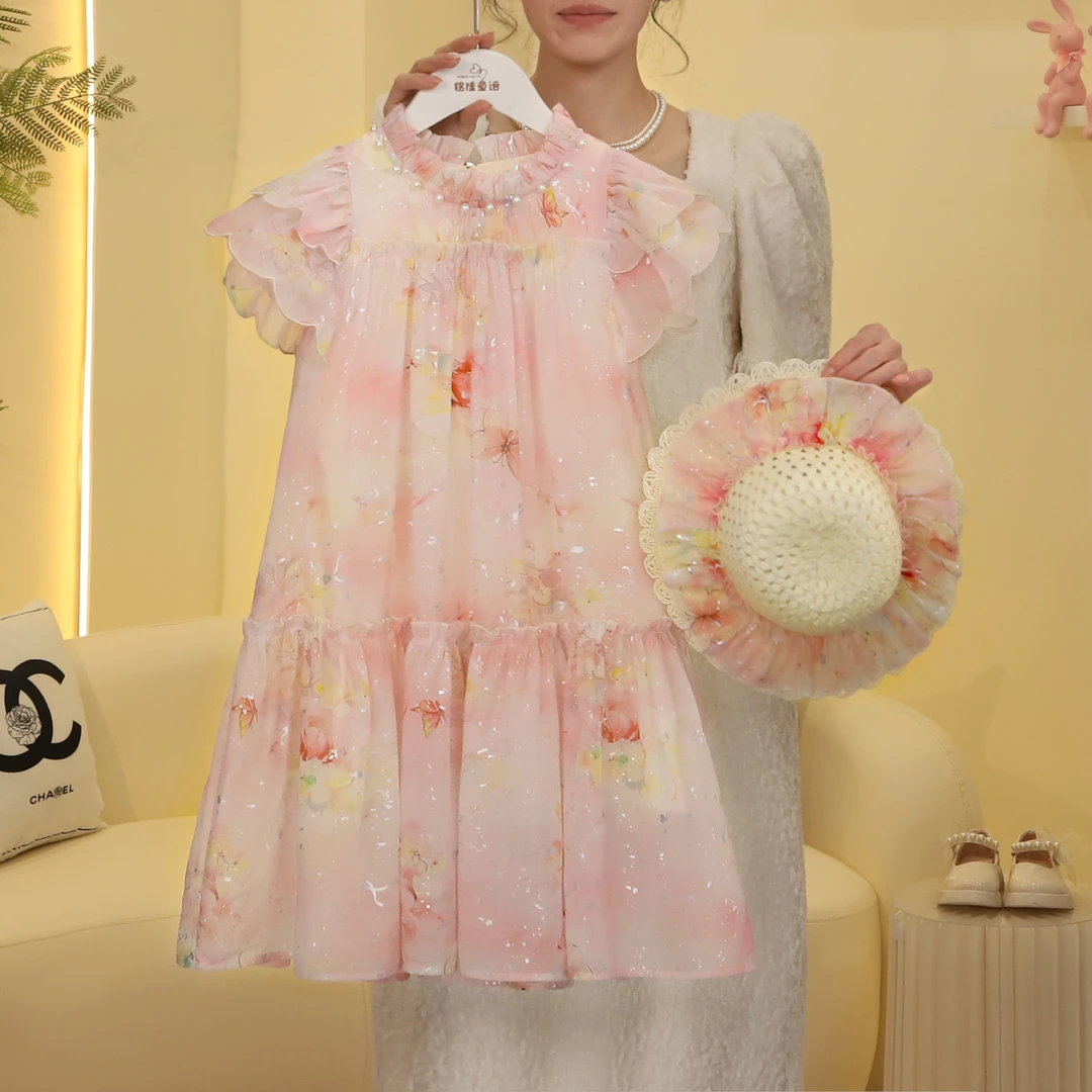 女童连衣裙2025夏季高级感小飞袖俏皮甜美碎花公主裙5230001051