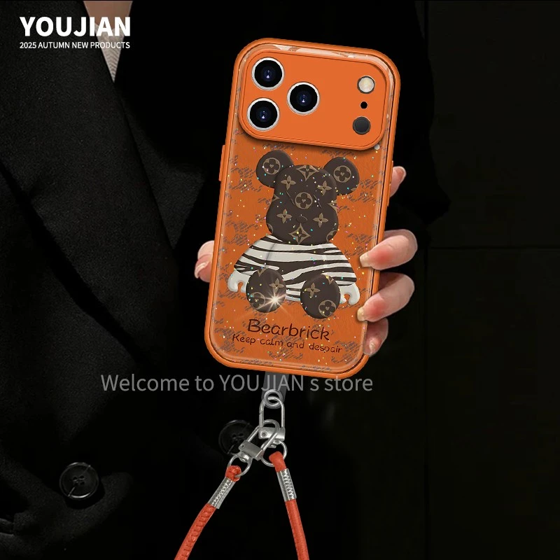 适用【苹果/oppo/华为/vivo/小米】金属漆时尚小熊闪闪水凝手机壳女