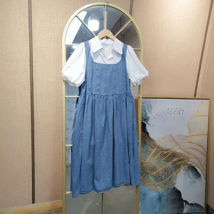 CJ39孕妇蓝色牛仔连衣裙XL110-140XXL150