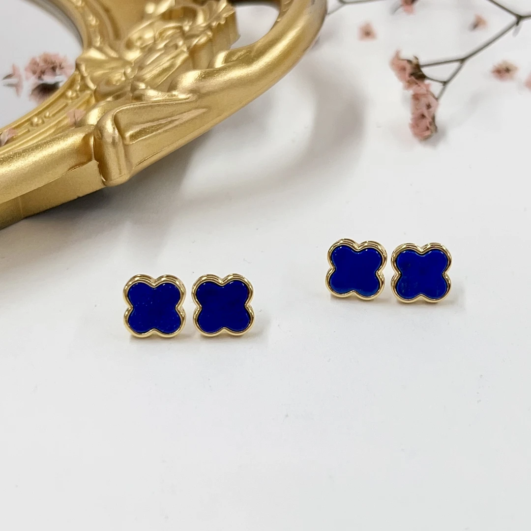 【小宝珠宝】13 T44378-S925银镶青金石耳钉-多样性发一件-11.5*2mm