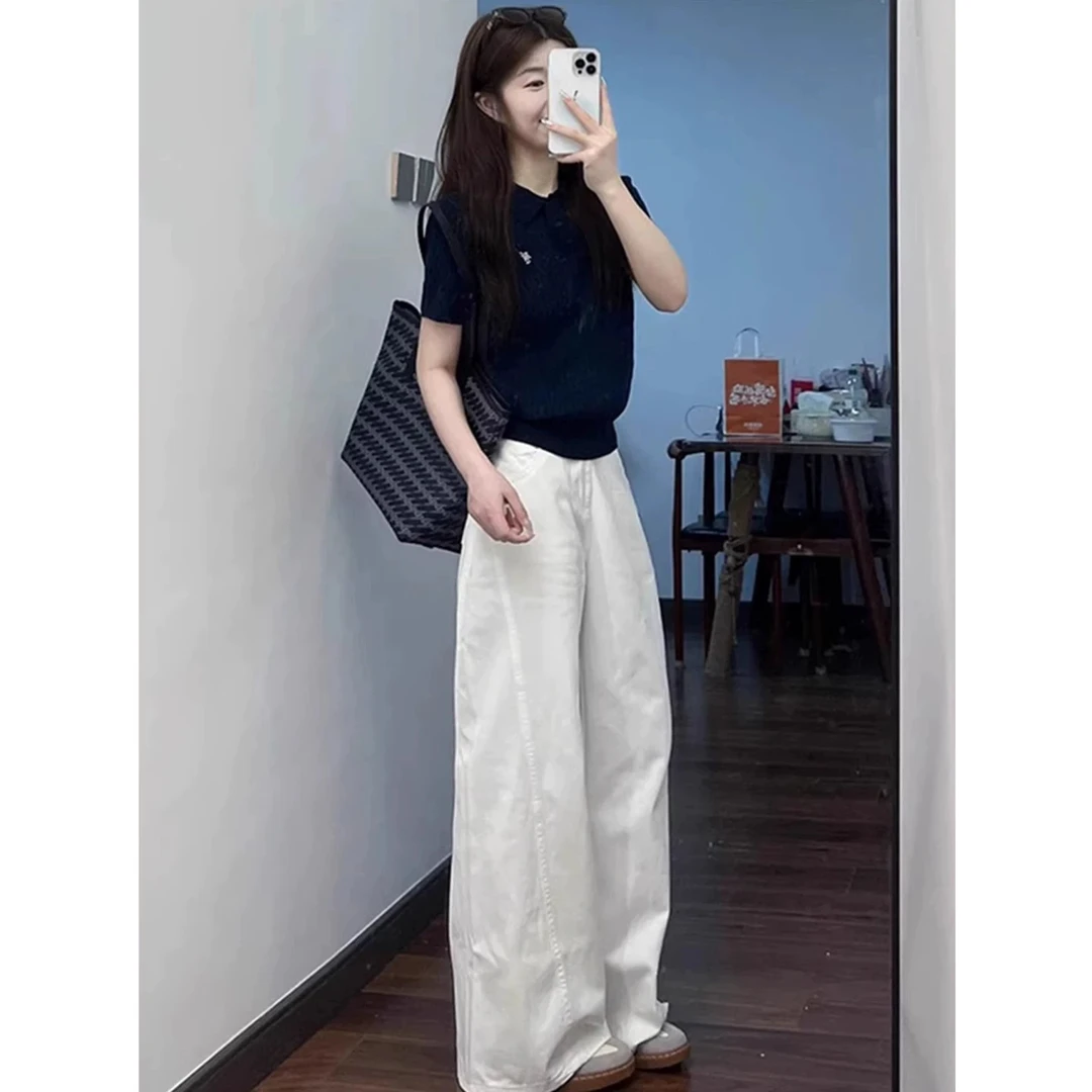 休闲套装女2025新款夏季时尚洋气减龄polo领短袖高腰阔腿裤两件套