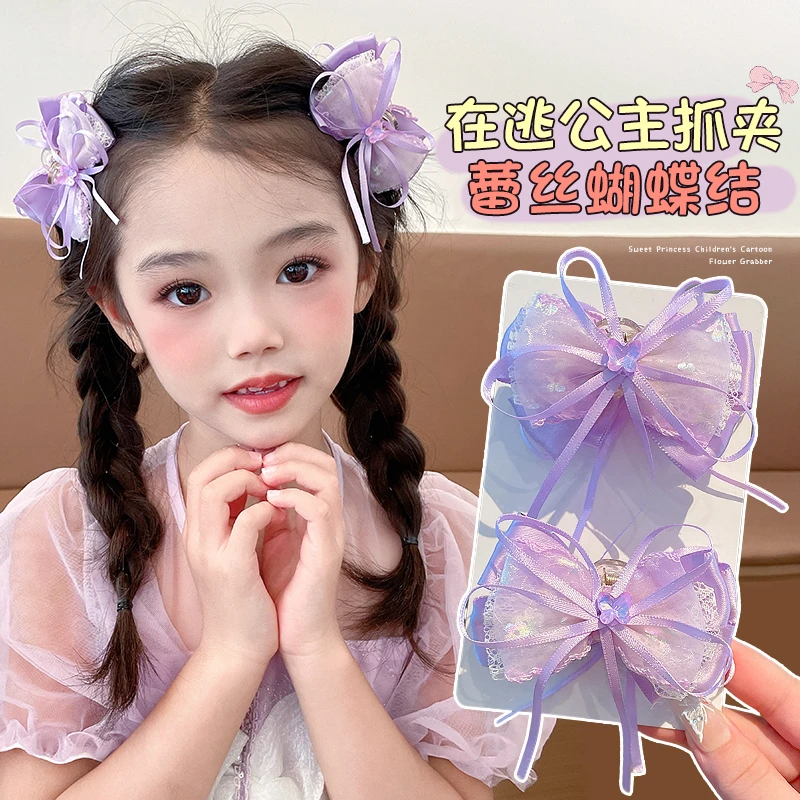 儿童蝴蝶结飘带小抓夹头饰女童侧边刘海夹子发饰小女孩宝宝发卡
