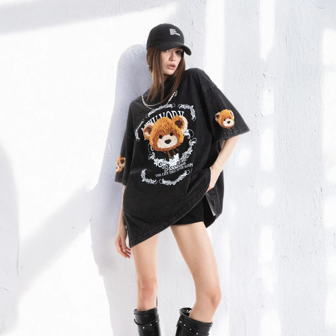 OOXOO～MWM扎染小熊T恤宽松街头黑色MW082020444
