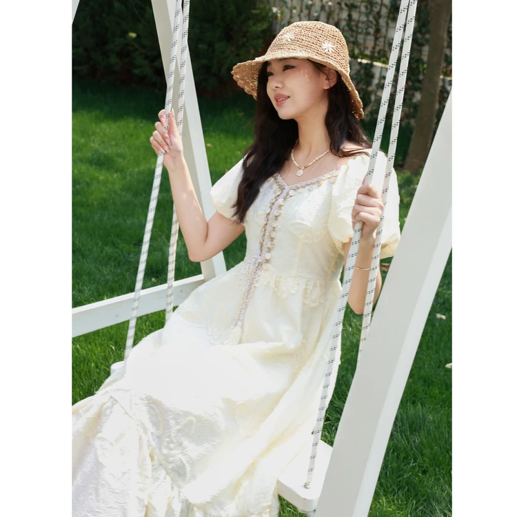 西町村屋法式浪漫流苏绣花连衣裙夏季新款气质长款裙子XH9B10089