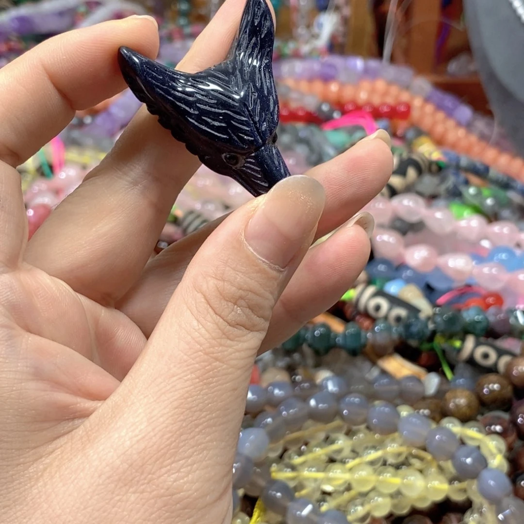 玛瑙/玉髓合金珠宝半成品蓝沙雕刻件一颗狐狸头