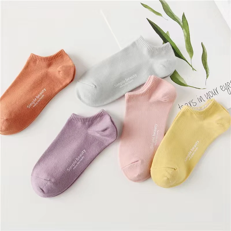 【5双装 一包 】大人小孩都能穿 包邮春季袜子女简约纯色彩色袜子七