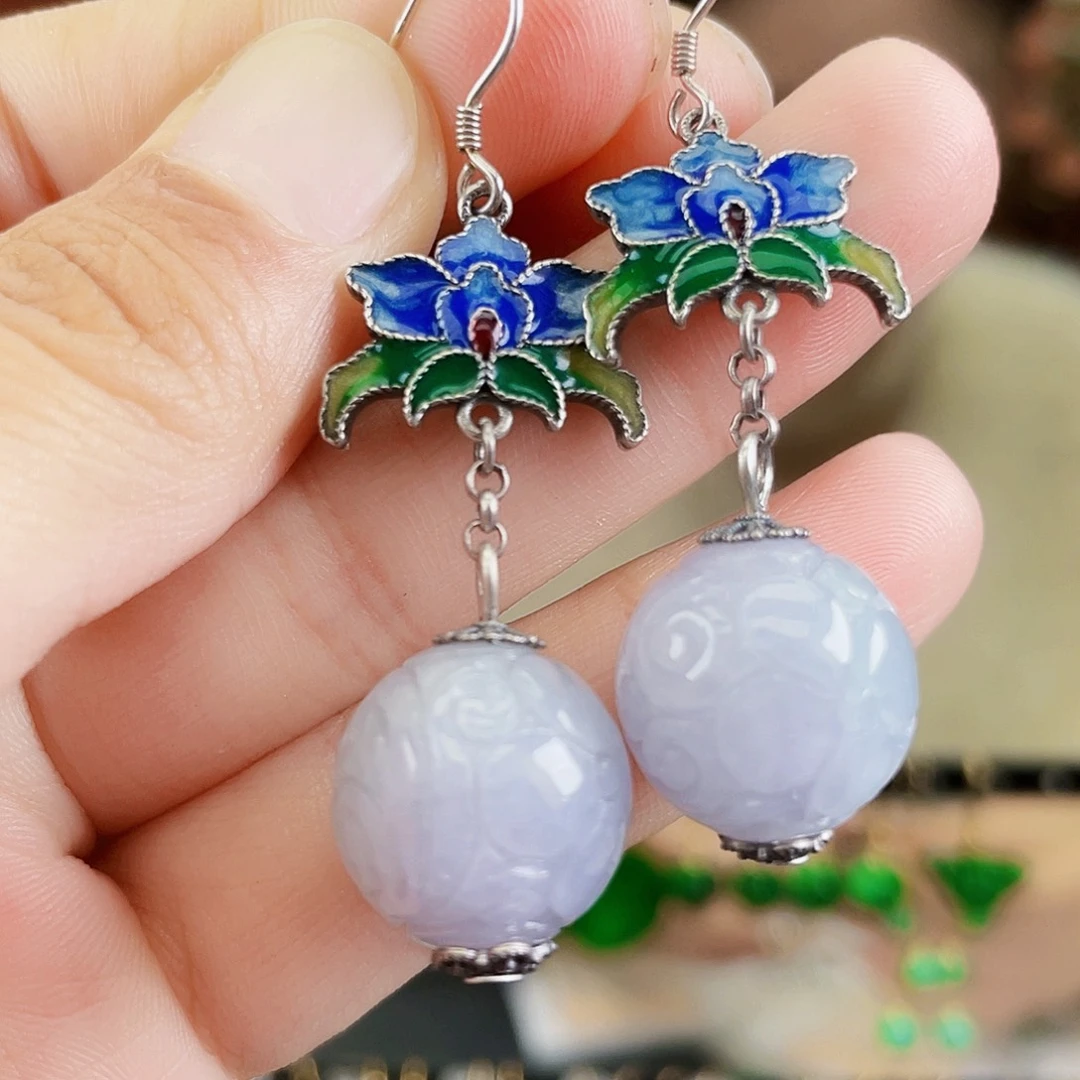 翡翠银S925镶嵌耳饰