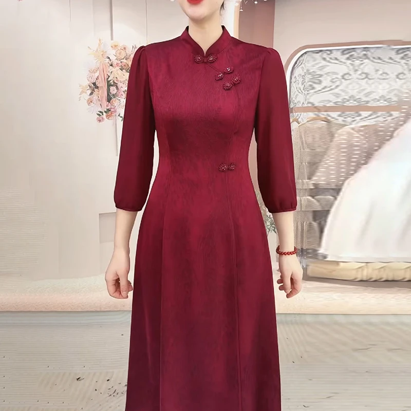 改良旗袍连衣裙2025新款女春秋高端轻奢高级感喜婆婆婚宴妈妈礼服
