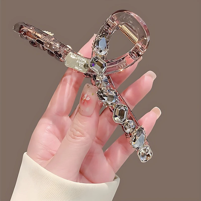 真的要戴个抓夹！闪钻交叉发夹女后脑勺盘发抓夹大号