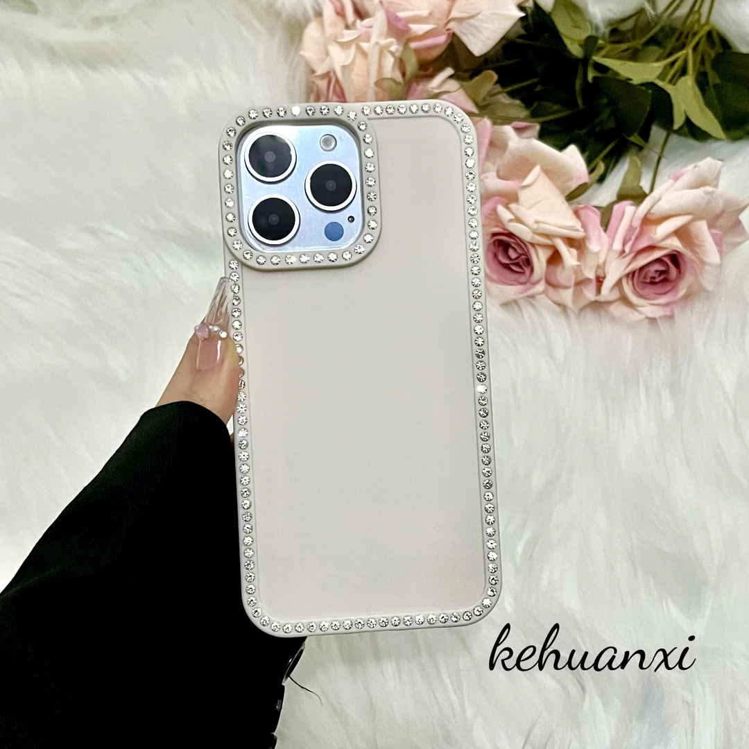 纯色简约个性创意点钻软胶防摔适用于苹果15promax全包手机壳