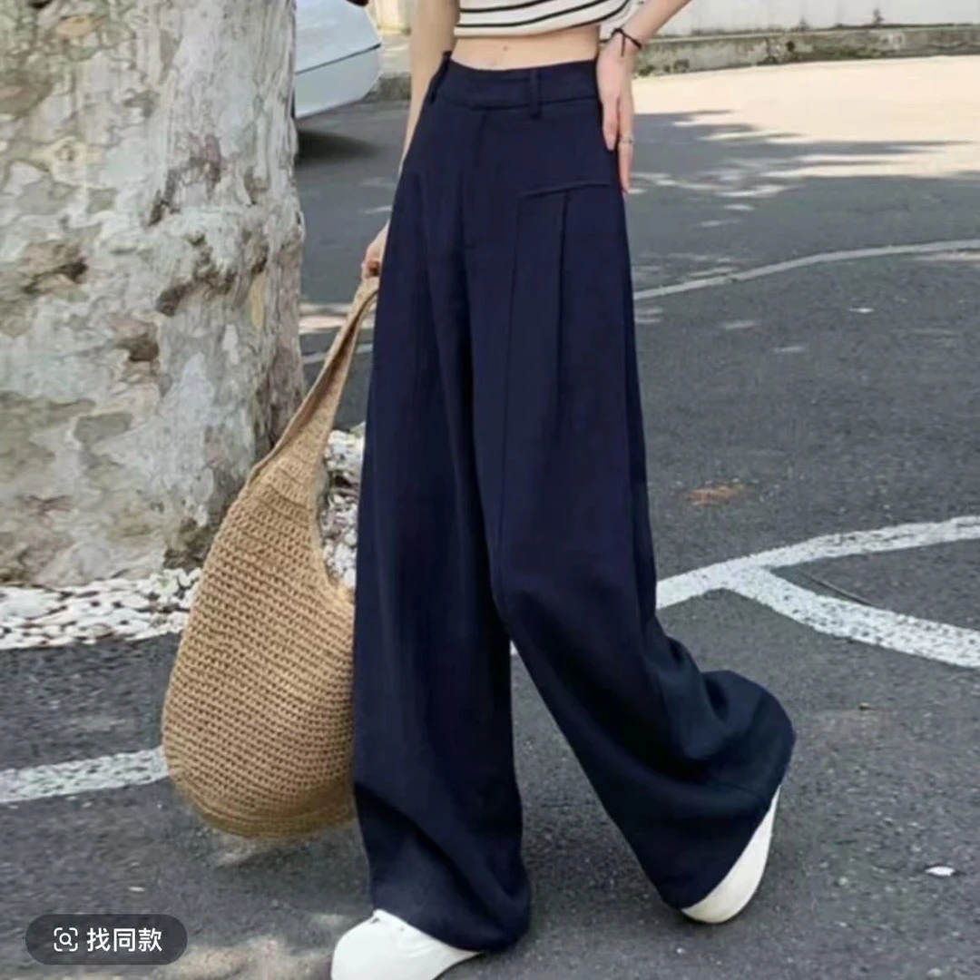 老钱风松弛感女装贵气女夏季薄款显瘦直筒宽松休闲西装阔腿裤