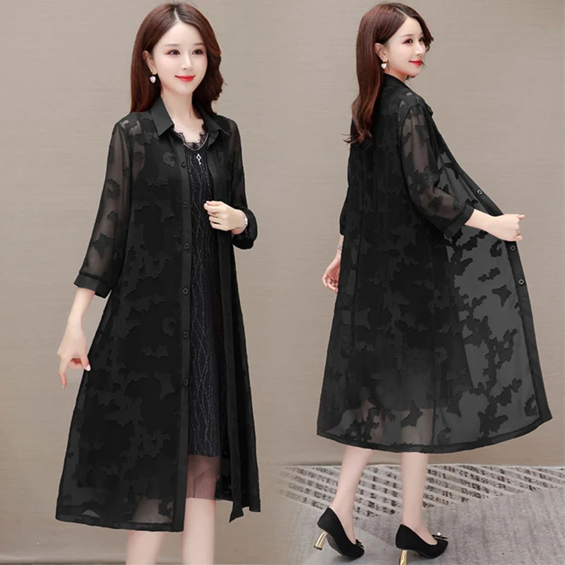 夏季新款洋气黑色显瘦外披肩外搭配裙子女士中长款开衫披风