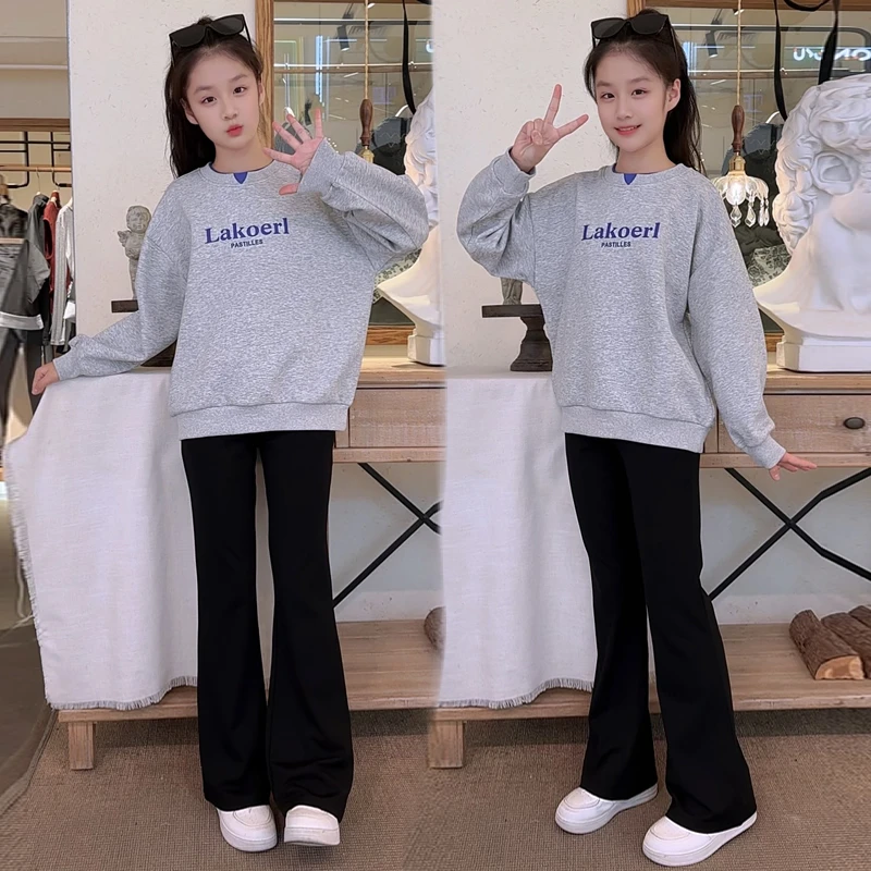 女童秋款套装韩版宽松圆领套头卫衣新款大童初中学生时尚两件套