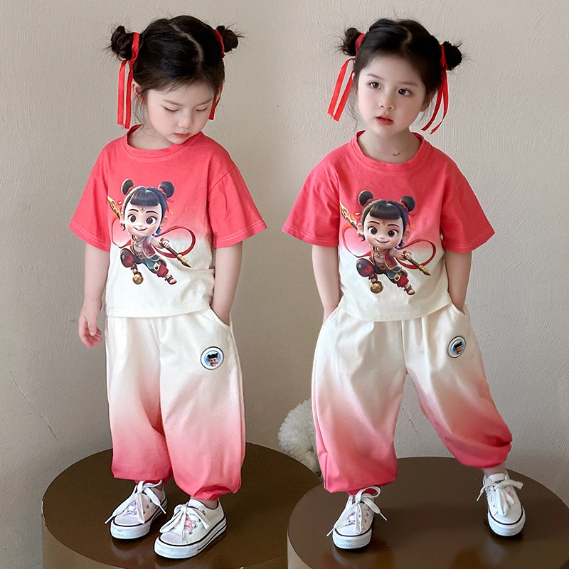 哪吒儿童网红套装小童夏季短袖套装洋气痞帅童装小女孩外出服超萌
