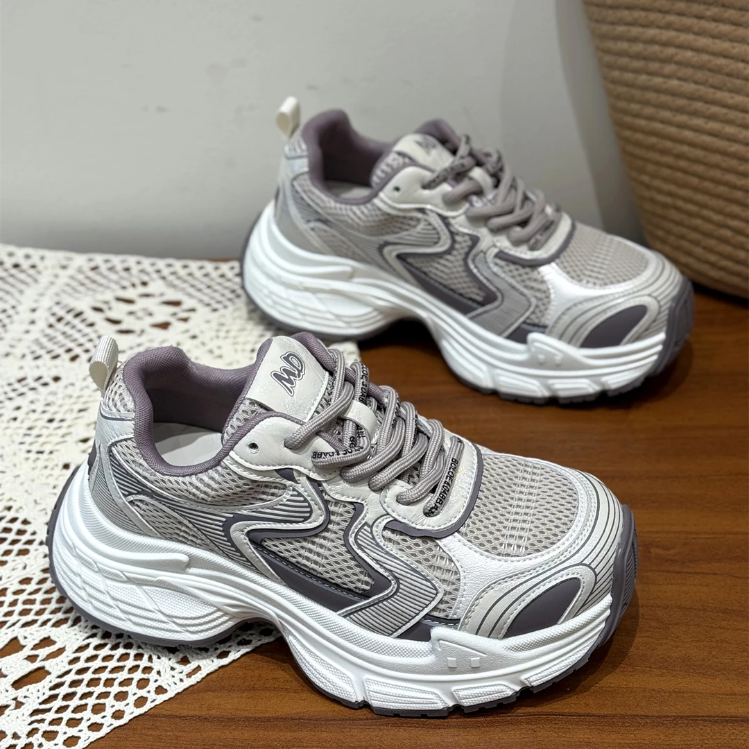 真皮松糕舒适百搭运动休闲鞋女2025新款秋厚底甜酷港风炸街老爹鞋