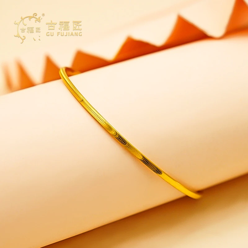 古福匠黄金足金光圈猫眼镯宽2mm厚1.8mm