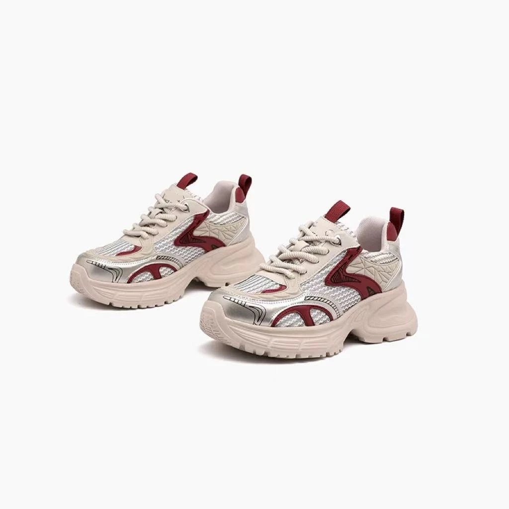 C2626  酒红色  春夏时尚厚底圆头系带女休闲老爹鞋