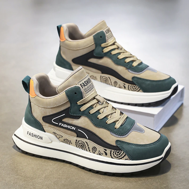 男鞋秋季新款高帮工装鞋厚底防滑耐磨休闲鞋子男款时尚百搭运动鞋